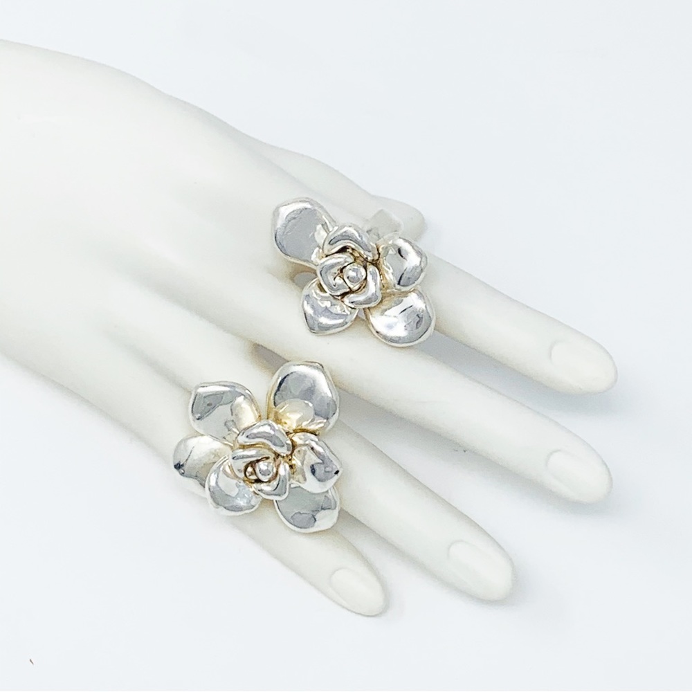 Rare Oversized Sterling Silver Floral Ring Set